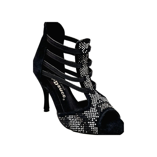 Sandalo da Donna in Camoscio Nero Elastici neri Viper Black Wish Dance, vista laterale