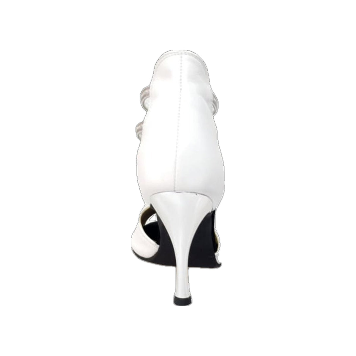 Sandalo da donna MILITE Silver in pelle bianca con elastici argento e tacco a spillo laminato argento, scarpa Wish Dance Shop