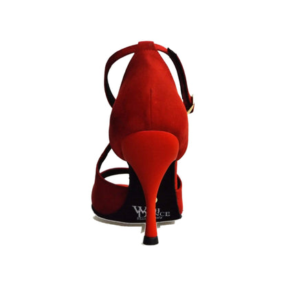 Sandalo donna Athena (486) in morbido camoscio rosso con tacco slim, scarpa elegante da donna di Wish Dance Shop
