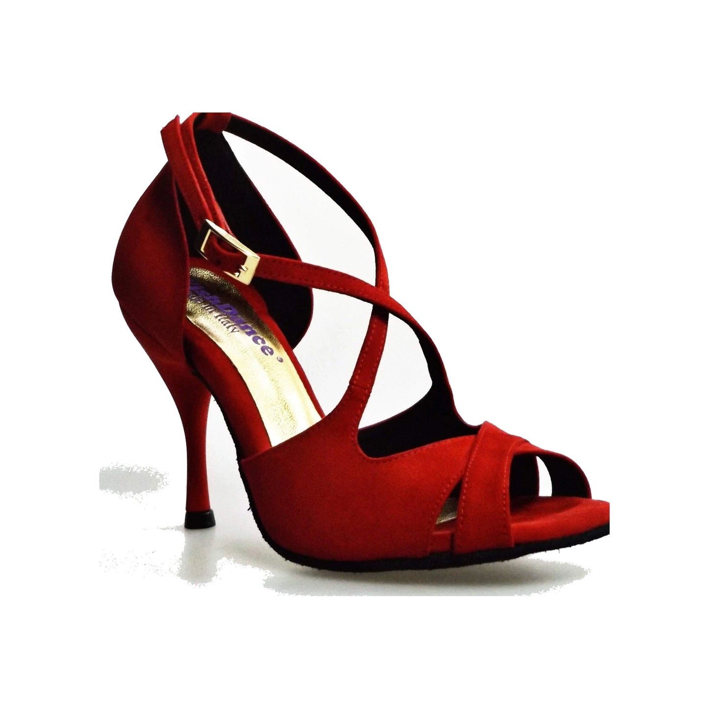 Sandalo donna Athena (486) in morbido camoscio rosso con tacco slim, scarpa elegante di Wish Dance Shop