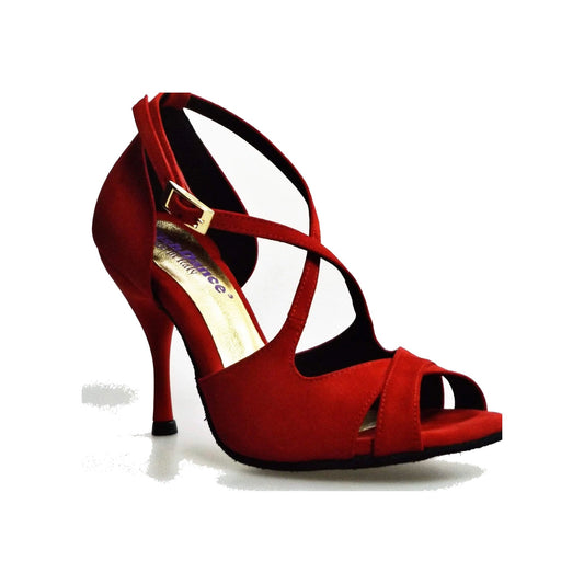 Sandalo donna Athena (486) in morbido camoscio rosso con tacco slim, scarpa elegante di Wish Dance Shop