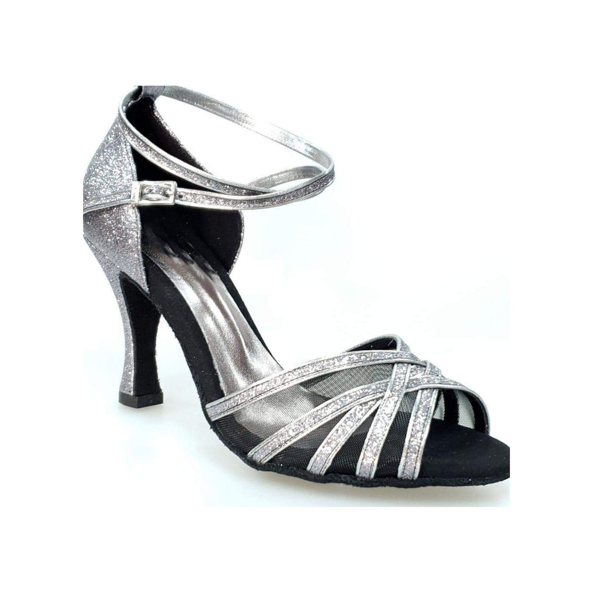 Scarpa da ballo Wishdance Alyssa 567L con glitter, suola in carbonio grigia e dettagli in retina nera, elegante e leggera