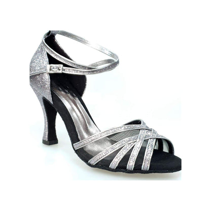 Scarpa da ballo Wishdance Alyssa 567L con glitter, suola in carbonio grigia e dettagli in retina nera, elegante e leggera
