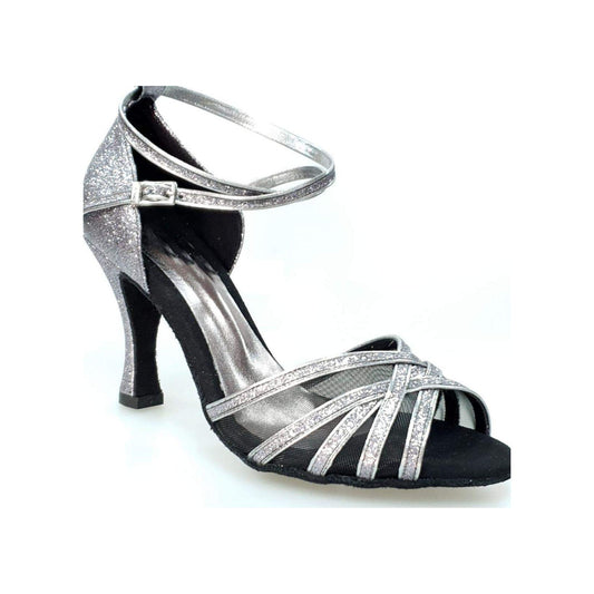 Scarpa da ballo Wishdance Alyssa 567L con glitter, suola in carbonio grigia e dettagli in retina nera, elegante e leggera