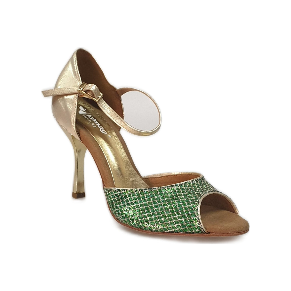 Scarpa 605 Trend Verde Outlet, vista frontale con dettagli in tessuto verde e suola bianca, scarpa casual da uomo.