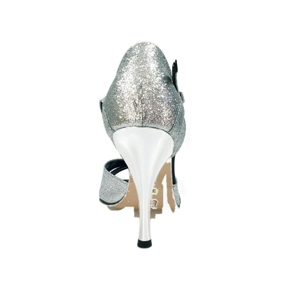 Scarpa da donna Ely 620 in glitter argento, elegante e brillante, con suola in gomma e design alla moda.