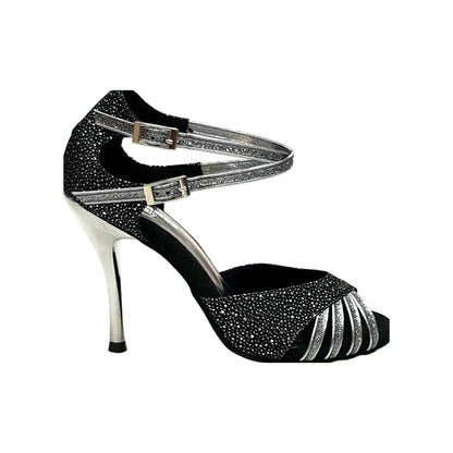 Sandalo da donna Wishdance Nayla 648 in Felix Silver con glitter, scarpa elegante con dettaglio in Canna di Fucile.