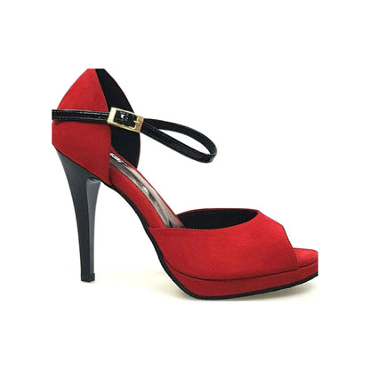 Sandalo da Donna in Camoscio Rosso Cinturino singolo in Vernice Nera Veronica Wish Dance, vista laterale