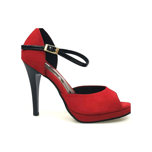 Sandalo da Donna in Camoscio Rosso Cinturino singolo in Vernice Nera Veronica Wish Dance, vista laterale