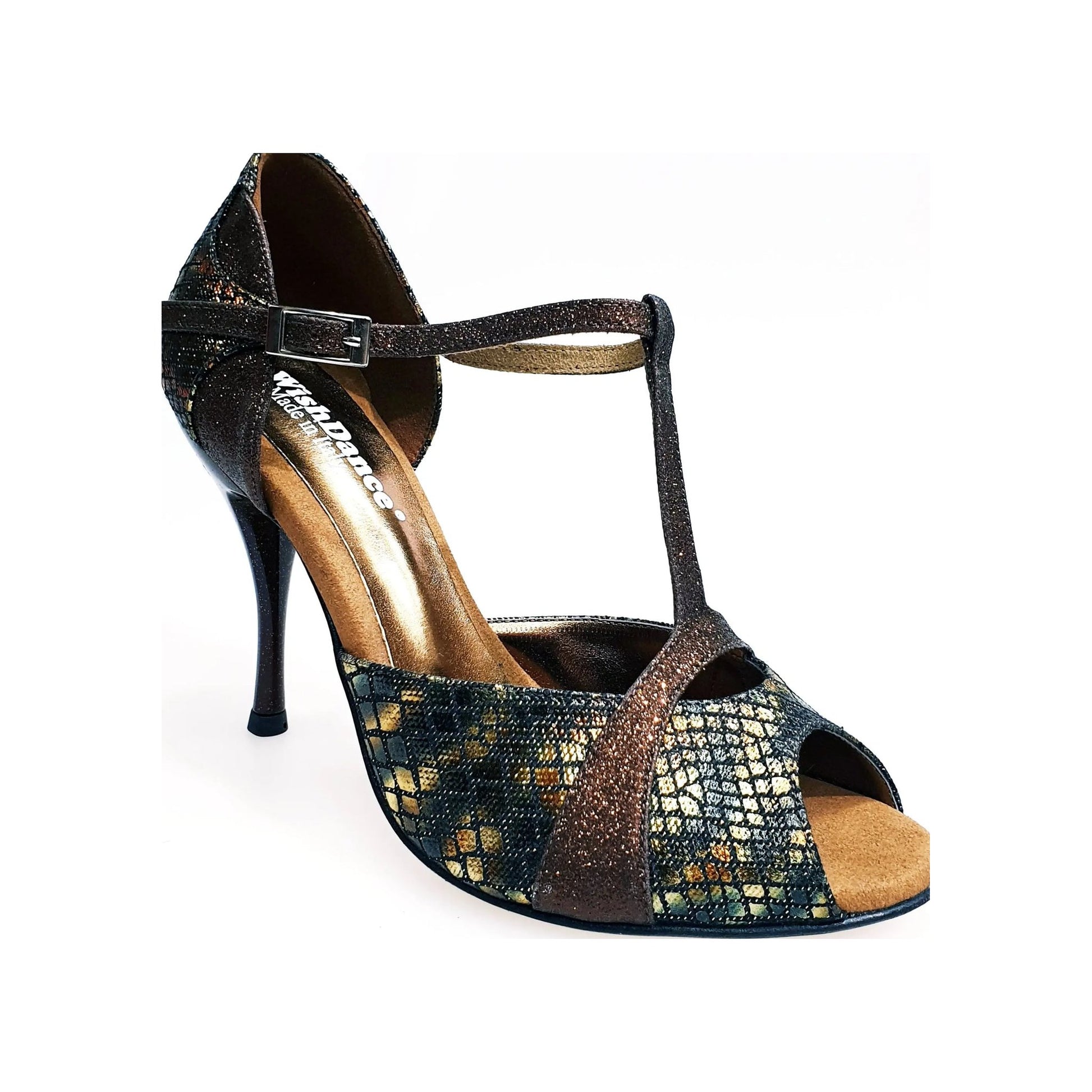 Sandalo da Donna in Boa Bronzo e Glitter Brown Xena Wish Dance, vista laterale
