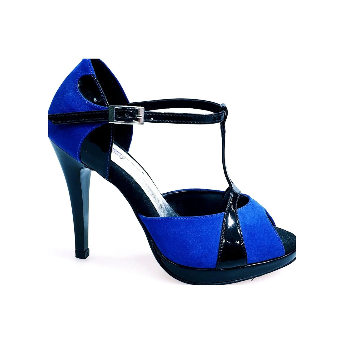 Sandalo da Donna in Camoscio Blu e Vernice Nera Xena Wish Dance, vista laterale