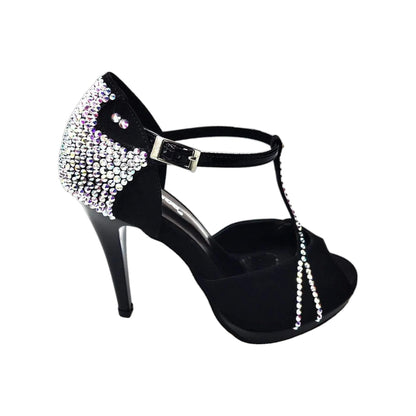 Sandalo da donna in Camoscio Nero Con Cristalli Swarowski Plateau e tacco a spillo Xena Starlight Wish Dance, vista frontale