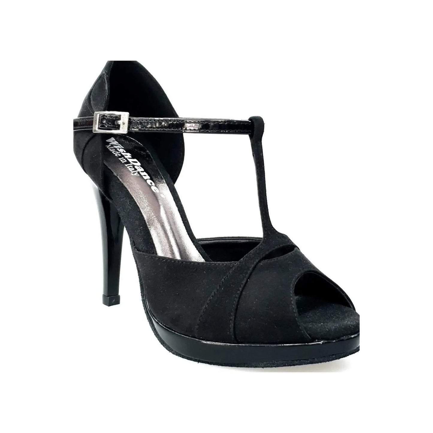 Scarpa da donna Wish Dance Shop Xena (698X) in camoscio nero e vernice con plateau e tacco a spillo, dettaglio elegante