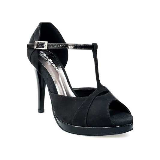 Scarpa da donna Wish Dance Shop Xena (698X) in camoscio nero e vernice con plateau e tacco a spillo, dettaglio elegante