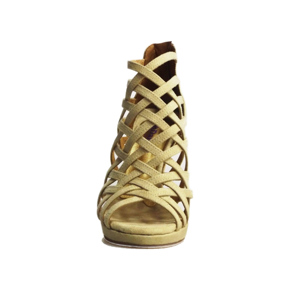 Scarpa da donna Intrigo (780) in camoscio beige con tacco a spillo e plateau, marca Wish Dance Shop, vista laterale