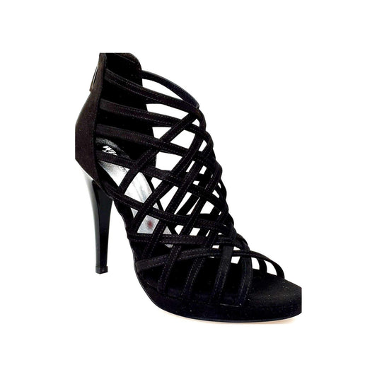 Sandalo da donna Intrigo (780) in camoscio nero con tacco a spillo largo e plateau, scarpa Wish Dance Shop