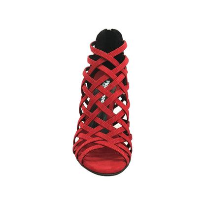 Scarpa da donna Intrigo (780) in camoscio rosso con tallone in lurex nero e tacco slim, elegante e moderna.