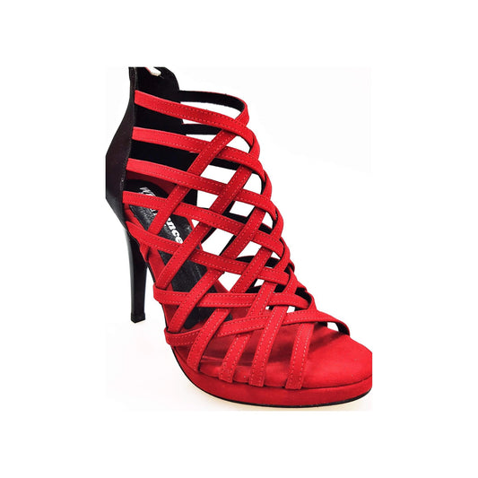 Scarpa da Donna in Camoscio Rosso e Lurex Nero Intrigo Wish Dance, vista laterale