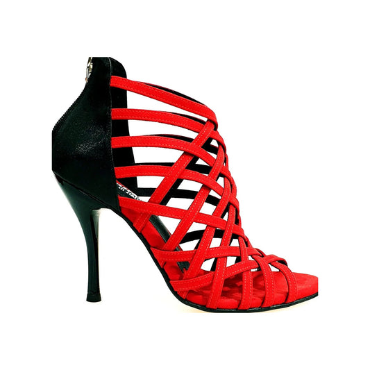 Scarpa donna Intrigo 780 in camoscio rosso con tallone in lurex nero e tacco slim, elegante e sofisticata.
