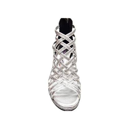 Scarpa da donna Wish Dance Shop INTRIGO 780 in glitter argento con tacco alto a spillo largo e plateau comodo.