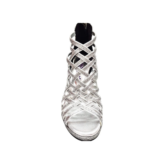 Scarpa da donna Wish Dance Shop INTRIGO 780 in glitter argento con tacco alto a spillo largo e plateau comodo.