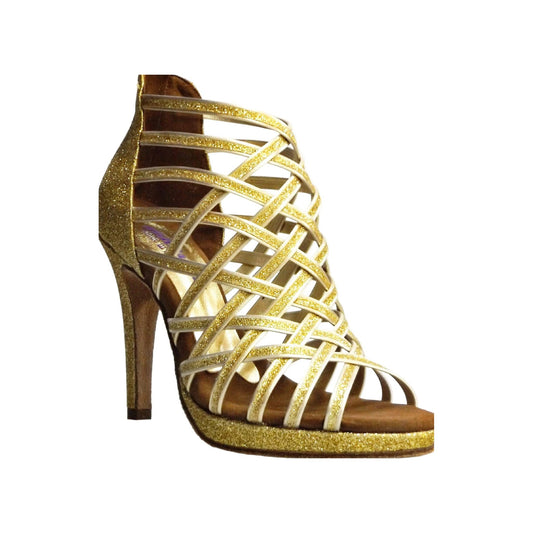 Sandalo da donna Intrigo 780 Wish Dance Shop in glitter oro con tacco a spillo e plateau, scarpa elegante e brillante.