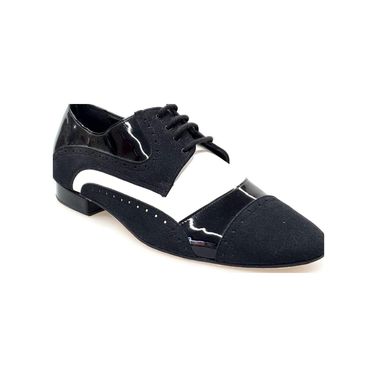Scarpa stringata da uomo Magno (845) Wish Dance Shop in vernice e camoscio nero con dettagli in pelle bianca.