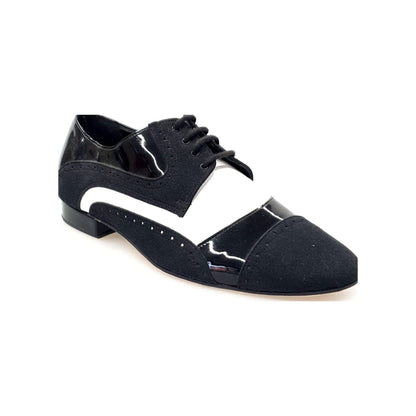 Scarpa stringata da uomo Magno (845) Wish Dance Shop in vernice e camoscio nero con dettagli in pelle bianca.