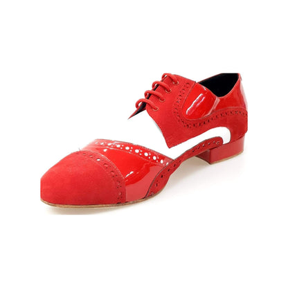 Scarpa stringata da uomo Magno (845) Wish Dance Shop in vernice rossa, camoscio e pelle bianca, modello Derby Brogue elegante