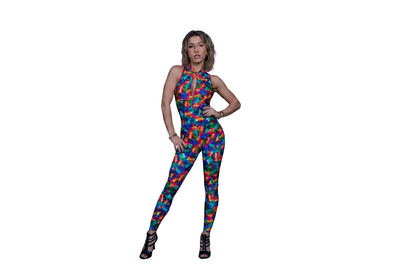 DENISE Fantasy Zip - Jumpsuit in Microfibra Traspirante Bielastica Modellante Contenitivo containment Fantasia Picasso multicolor