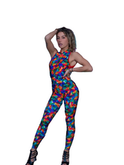 Carica immagine nella Galleria, DENISE Fantasy Zip - Jumpsuit in Microfibra Traspirante Bielastica Modellante Contenitivo containment Fantasia Picasso multicolor