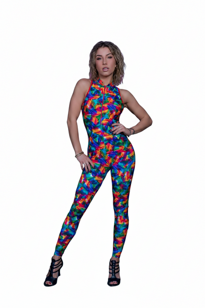 DENISE Fantasy Zip - Jumpsuit in Microfibra Traspirante Bielastica Modellante Contenitivo containment Fantasia Picasso multicolor