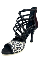 Carica immagine nella Galleria, Megan (161P) - Sandalo da Donna in Pelle Nera con Tomaia Anteriore in Maculato
