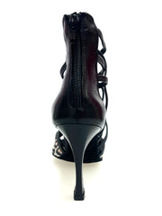 Carica immagine nella Galleria, Megan (161P) - Sandalo da Donna in Pelle Nera con Tomaia Anteriore in Maculato
