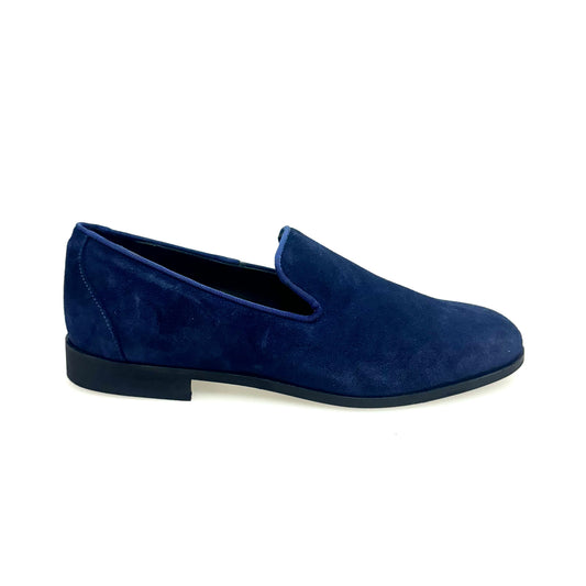 Mocassino da uomo Joy Night Blu (800PJ) in camoscio blu notte con fodera in pelle e sottopiede ortopedico, prodotto da Wish Dance Shop.