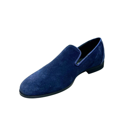 Mocassino da uomo Joy Night Blu (800PJ) in camoscio blu notte con sottopiede ortopedico in vera pelle italiana, confortevole.