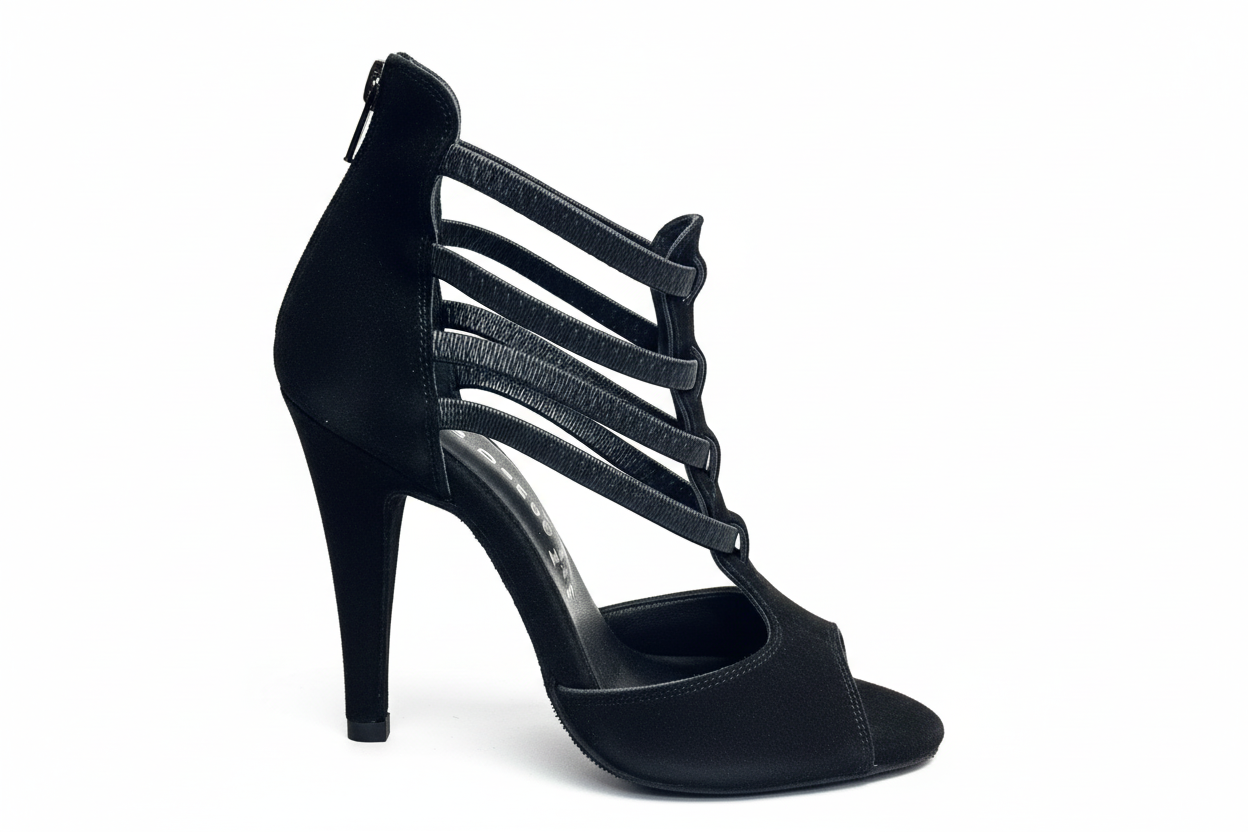 Sandalo da donna Lilith (460) in camoscio nero con tacco alto a spillo largo, scarpa elegante Wish Dance Shop