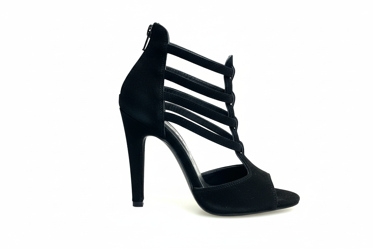 Sandalo da donna Lilith (460) in camoscio nero con tacco alto a spillo largo, scarpe Wish Dance Shop, dettaglio del design elegante