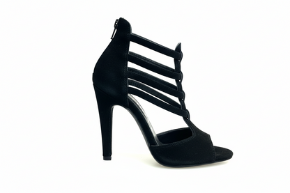 Sandalo da donna Lilith (460) in camoscio nero con tacco alto a spillo largo, scarpe Wish Dance Shop, dettaglio del design elegante