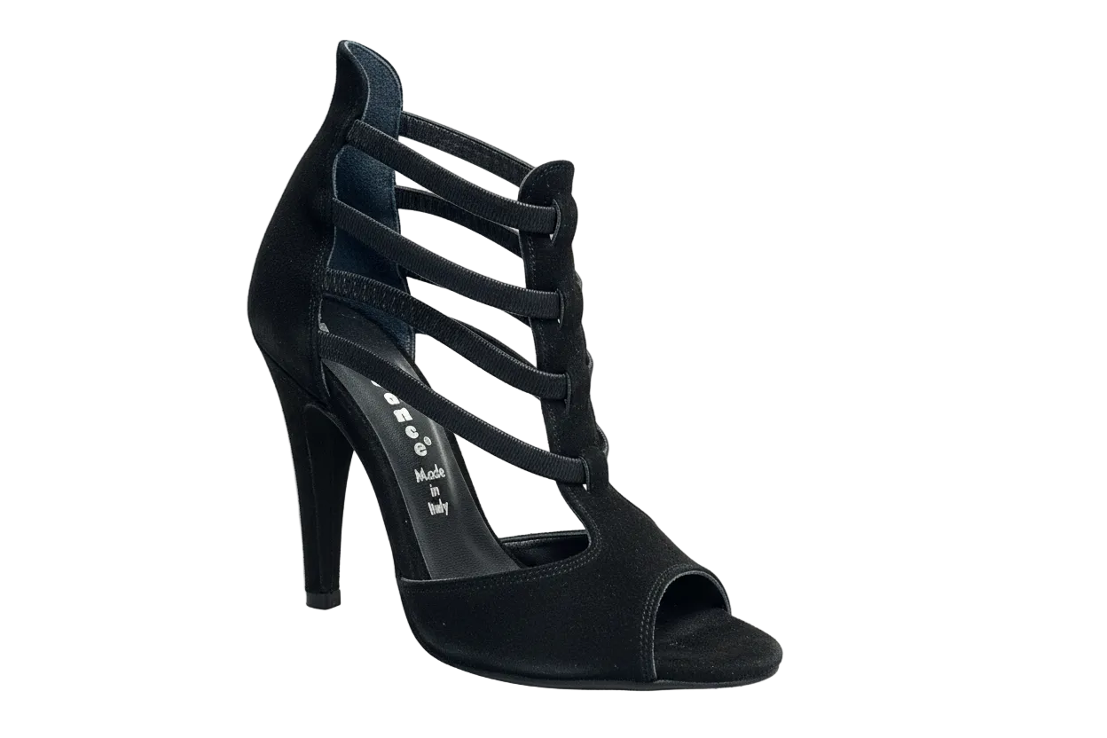 Sandalo donna Lilith (460) in camoscio nero con tacco alto a spillo largo, Wish Dance Shop