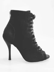 Carica immagine nella Galleria, ALEXIS Black (Art. 132) - Mezzo Stivaletto con Zip in Camoscio Nero Tacco a Spillo in Alluminio  Verniciato effetto gommato Nero
