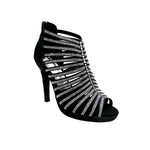 Carica immagine nella Galleria, ELSY Plus (LP7) - Sandalo a Tronchetto Da Donna in Raso Seta Nero Con Swarovski Boreali con Plateau Flex e Tacco Alto a Spillo Largo
