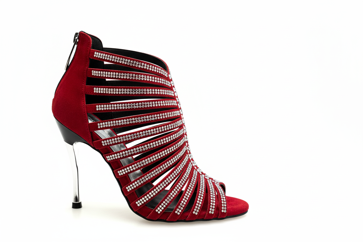 Sandalo a tronchetto da donna ELSY Plus (L7) in raso seta nero con Swarovski Boreali e tacco a spillo laminato argento.