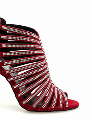 Load image into Gallery viewer, ELSY Plus (L7) - Sandalo a Tronchetto Da Donna in Raso Seta Nero Con Swarovski Boreali e Tacco a Spillo Laminato Argento