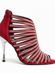 Load image into Gallery viewer, ELSY Plus (L7) - Sandalo a Tronchetto Da Donna in Raso Seta Nero Con Swarovski Boreali e Tacco a Spillo Laminato Argento