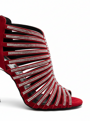 Load image into Gallery viewer, ELSY Plus (L7) - Sandalo a Tronchetto Da Donna in Raso Seta Nero Con Swarovski Boreali e Tacco a Spillo Laminato Argento