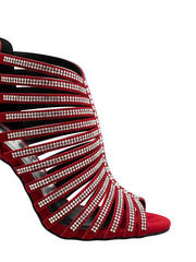 Load image into Gallery viewer, ELSY Plus (L7) - Sandalo a Tronchetto Da Donna in Raso Seta Nero Con Swarovski Boreali e Tacco a Spillo Laminato Argento