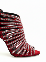 Load image into Gallery viewer, ELSY Plus (L7) - Sandalo a Tronchetto Da Donna in Raso Seta Nero Con Swarovski Boreali e Tacco a Spillo Laminato Argento