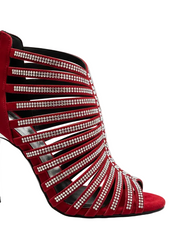 Load image into Gallery viewer, ELSY Plus (L7) - Sandalo a Tronchetto Da Donna in Raso Seta Nero Con Swarovski Boreali e Tacco a Spillo Laminato Argento