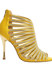 Load image into Gallery viewer, ELSY Plus (L7) - Sandalo a Tronchetto Da Donna in Raso Seta Nero Con Swarovski Boreali e Tacco a Spillo Laminato Argento